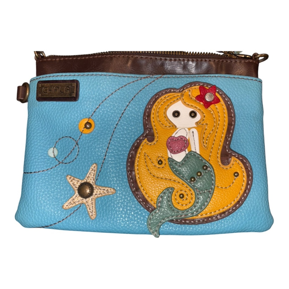 Chala Mermaid Crossbody Purse – Aqua Blue w/Brown Trim Detachable strap BP3
